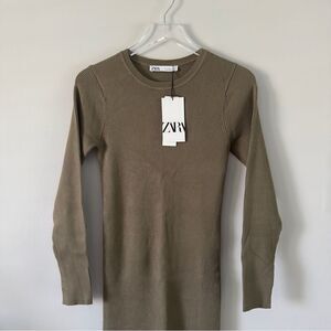 ⭕️ ZARA Dress Midi Olive Green Knit Large